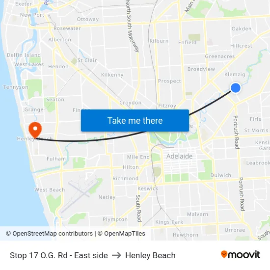 Stop 17 O.G. Rd - East side to Henley Beach map