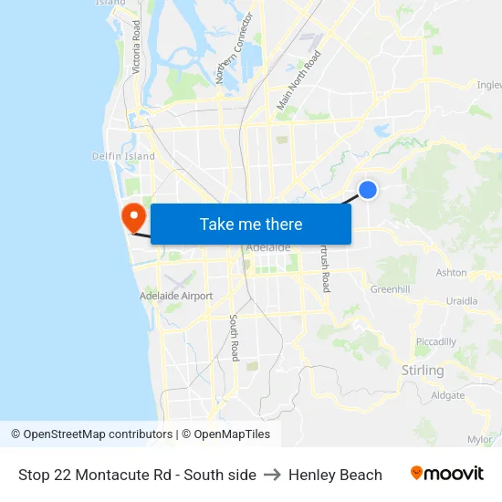 Stop 22 Montacute Rd - South side to Henley Beach map