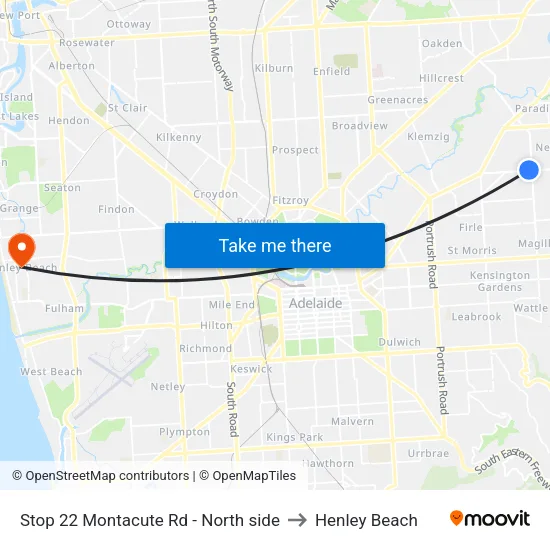Stop 22 Montacute Rd - North side to Henley Beach map
