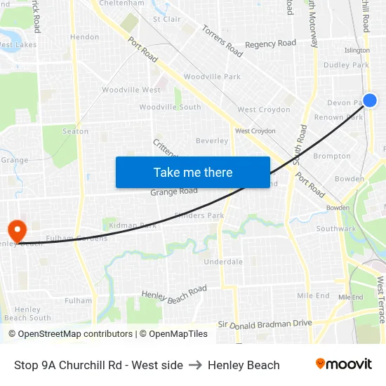 Stop 9A Churchill Rd - West side to Henley Beach map