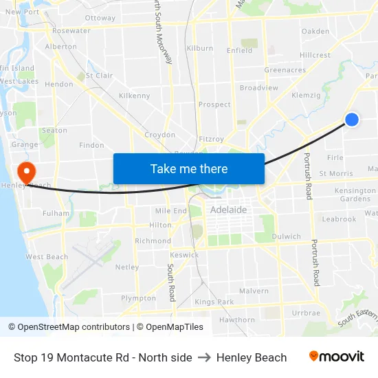 Stop 19 Montacute Rd - North side to Henley Beach map