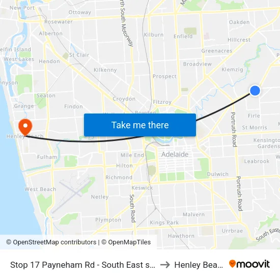 Stop 17 Payneham Rd - South East side to Henley Beach map