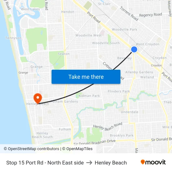 Stop 15 Port Rd - North East side to Henley Beach map