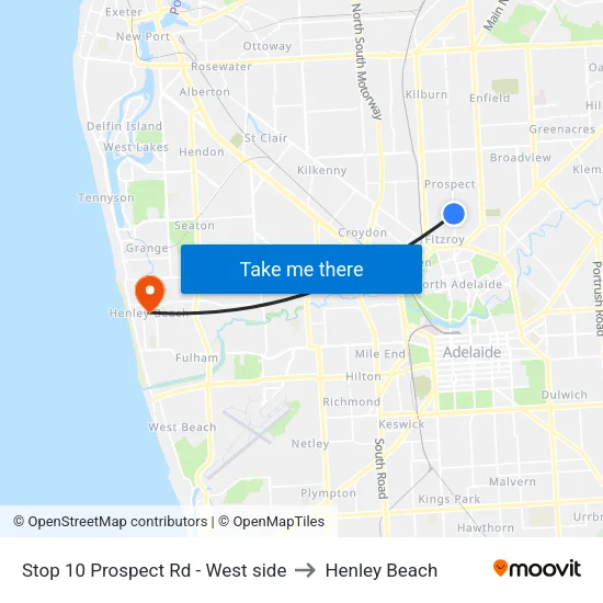 Stop 10 Prospect Rd - West side to Henley Beach map