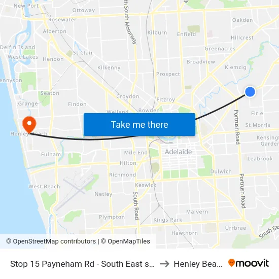 Stop 15 Payneham Rd - South East side to Henley Beach map