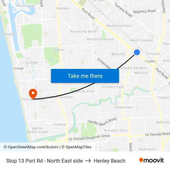Stop 13 Port Rd - North East side to Henley Beach map