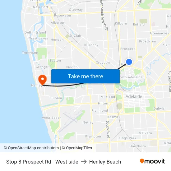 Stop 8 Prospect Rd - West side to Henley Beach map