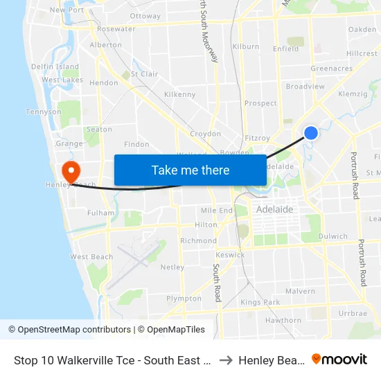 Stop 10 Walkerville Tce - South East side to Henley Beach map