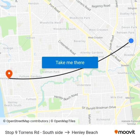 Stop 9 Torrens Rd - South side to Henley Beach map