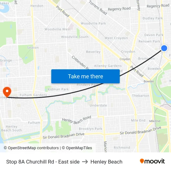 Stop 8A Churchill Rd - East side to Henley Beach map