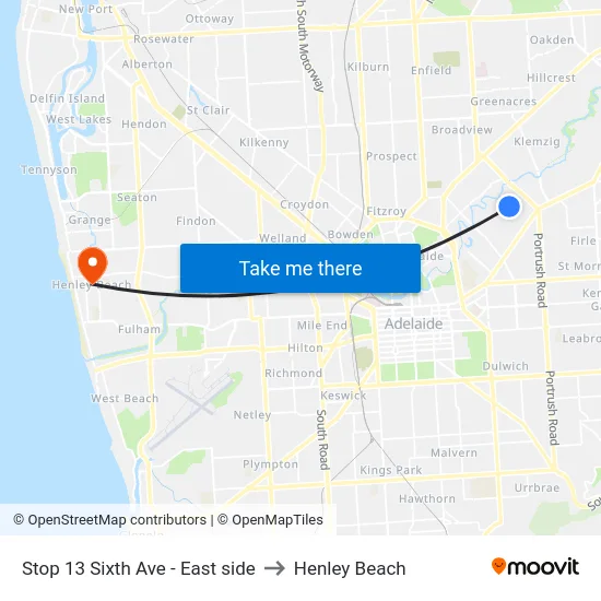 Stop 13 Sixth Ave - East side to Henley Beach map