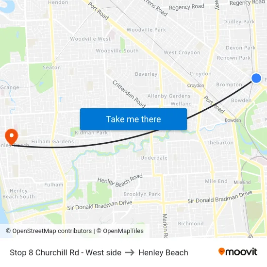 Stop 8 Churchill Rd - West side to Henley Beach map