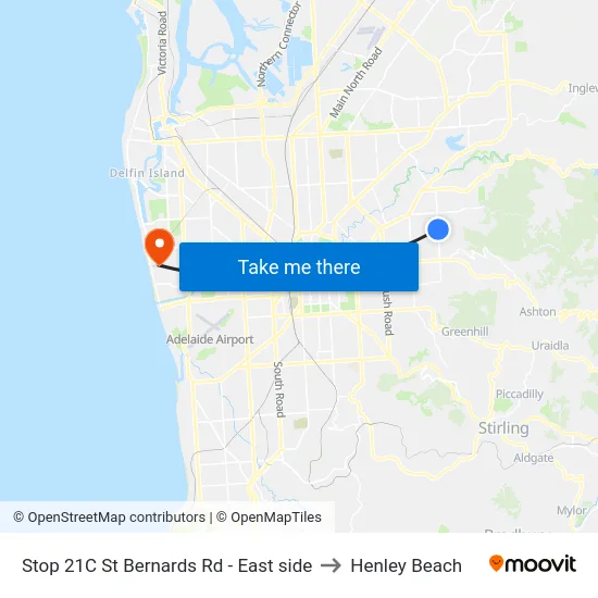 Stop 21C St Bernards Rd - East side to Henley Beach map