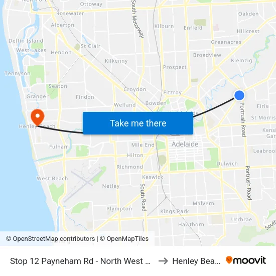 Stop 12 Payneham Rd - North West side to Henley Beach map