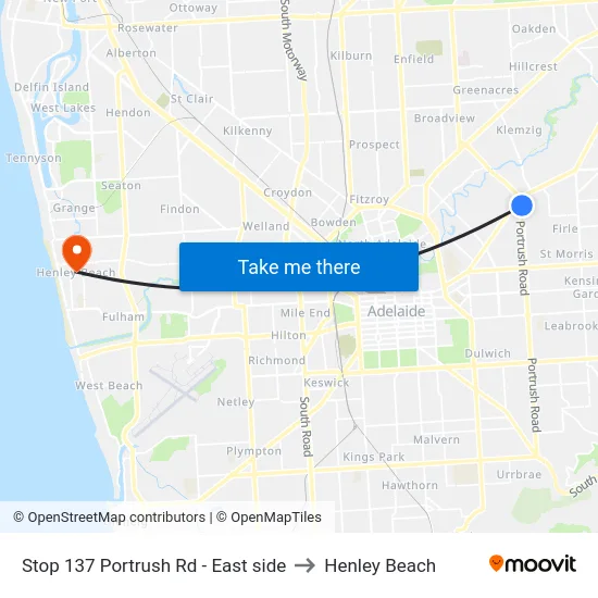Stop 137 Portrush Rd - East side to Henley Beach map