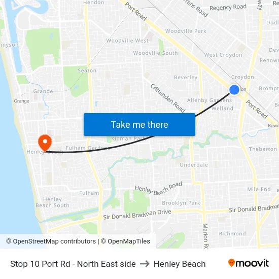 Stop 10 Port Rd - North East side to Henley Beach map