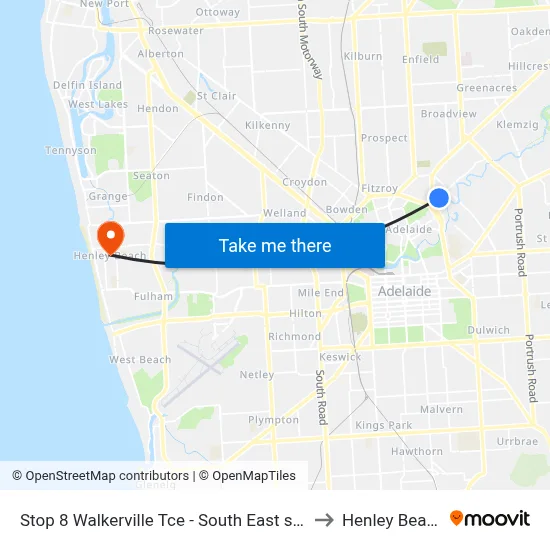 Stop 8 Walkerville Tce - South East side to Henley Beach map