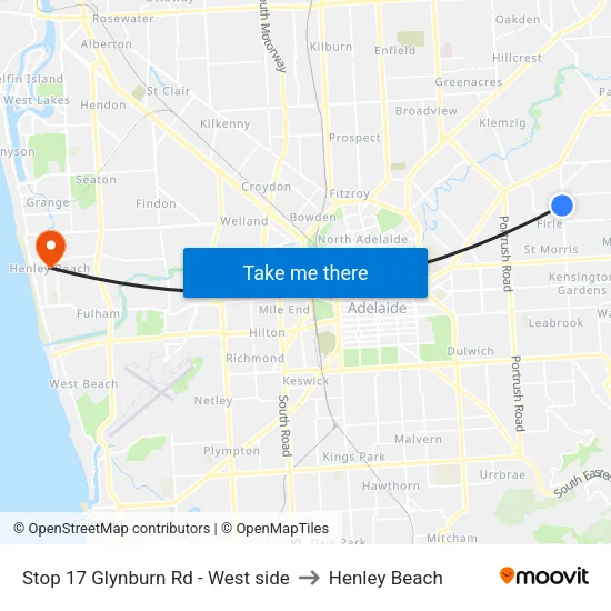 Stop 17 Glynburn Rd - West side to Henley Beach map