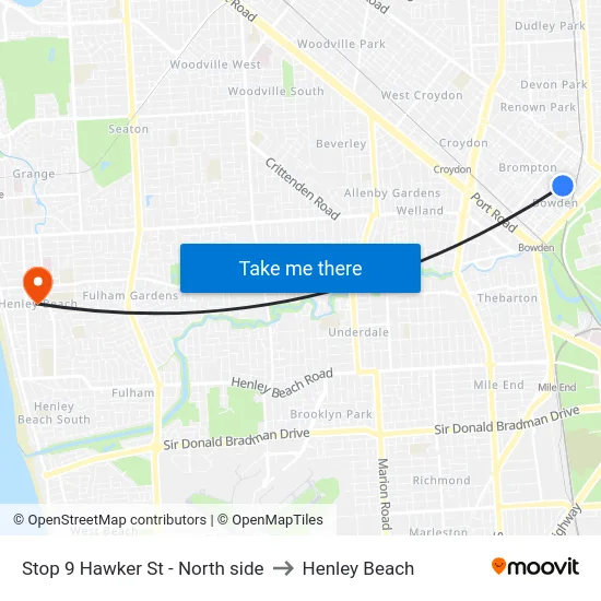 Stop 9 Hawker St - North side to Henley Beach map