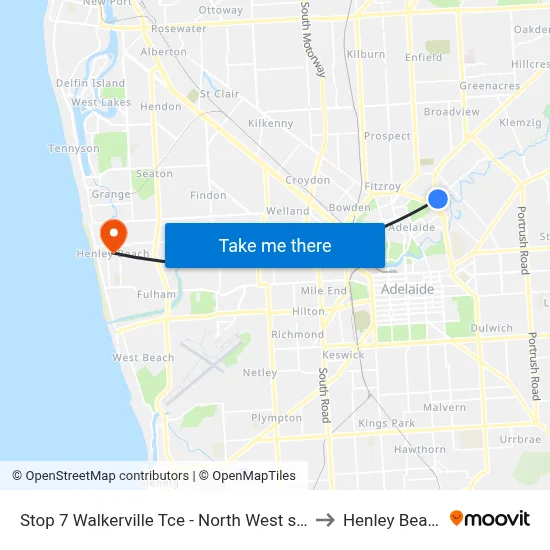 Stop 7 Walkerville Tce - North West side to Henley Beach map