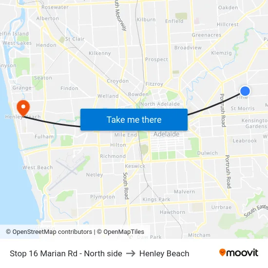 Stop 16 Marian Rd - North side to Henley Beach map