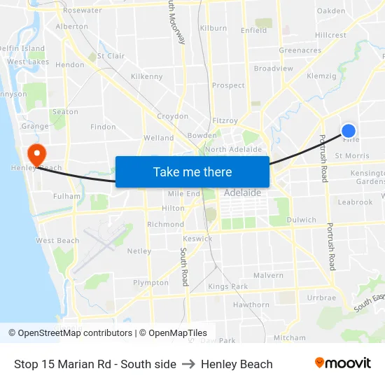 Stop 15 Marian Rd - South side to Henley Beach map
