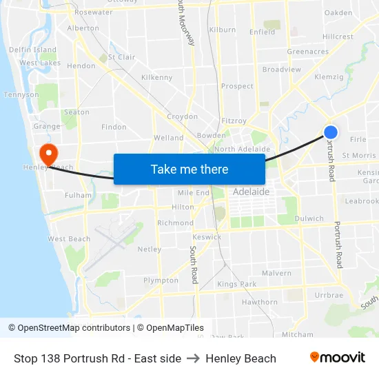 Stop 138 Portrush Rd - East side to Henley Beach map