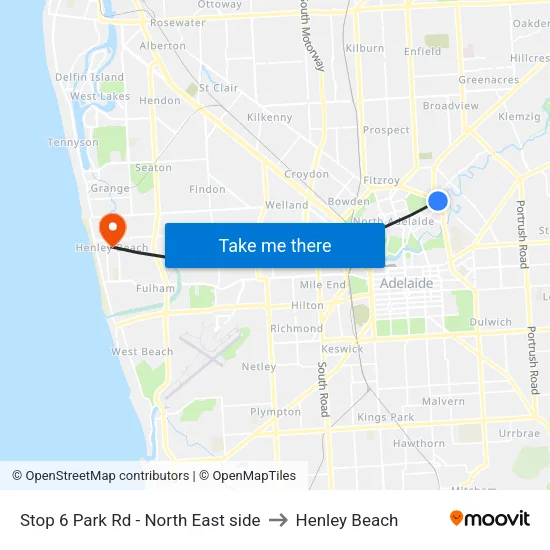 Stop 6 Park Rd - North East side to Henley Beach map