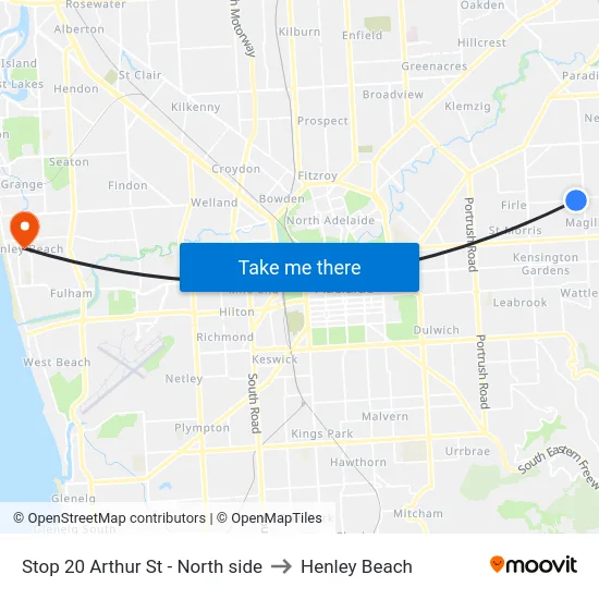 Stop 20 Arthur St - North side to Henley Beach map