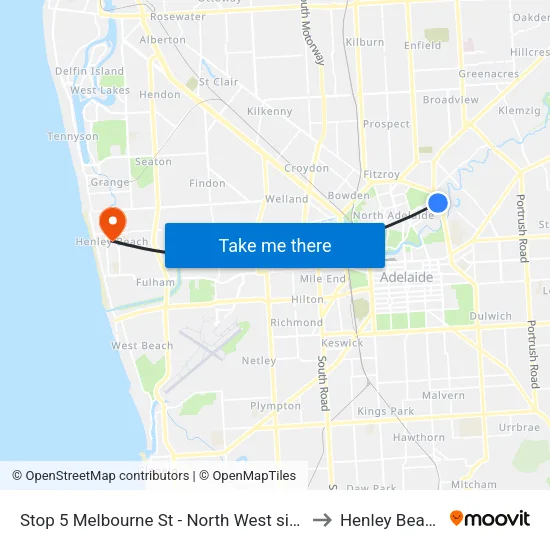 Stop 5 Melbourne St - North West side to Henley Beach map