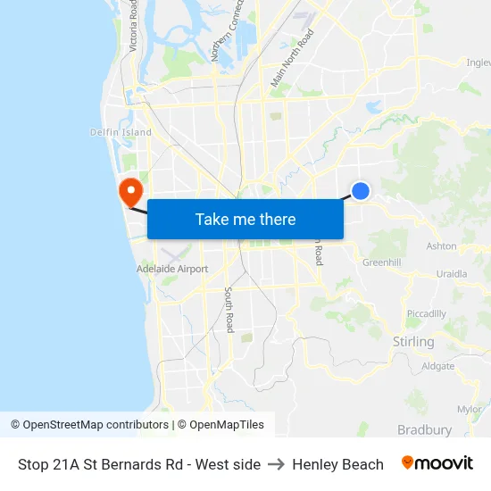 Stop 21A St Bernards Rd - West side to Henley Beach map