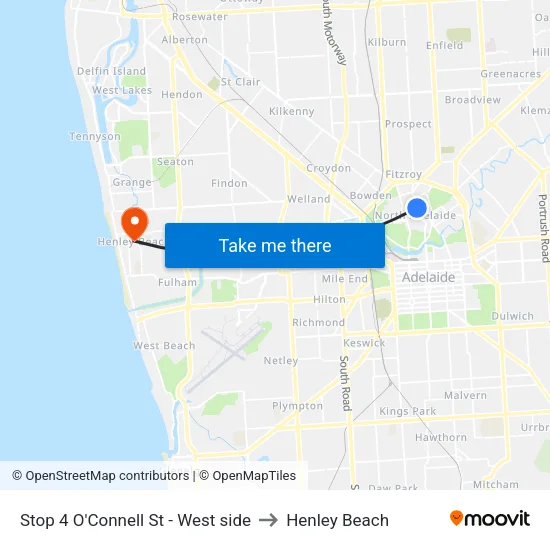 Stop 4 O'Connell St - West side to Henley Beach map