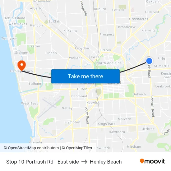 Stop 10 Portrush Rd - East side to Henley Beach map