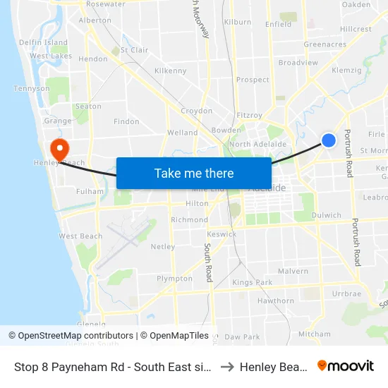 Stop 8 Payneham Rd - South East side to Henley Beach map