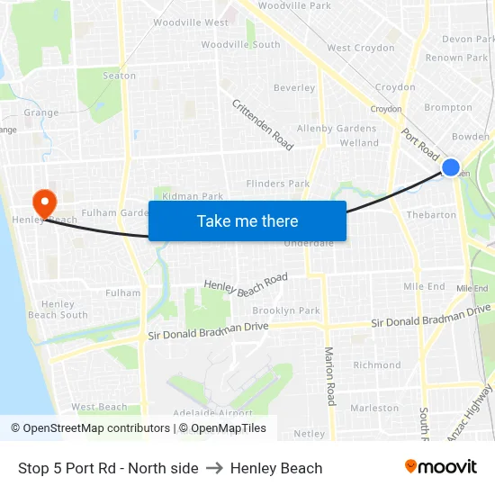 Stop 5 Port Rd - North side to Henley Beach map