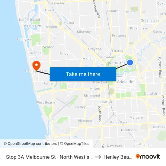 Stop 3A Melbourne St - North West side to Henley Beach map
