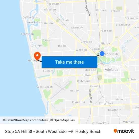 Stop 5A Hill St - South West side to Henley Beach map