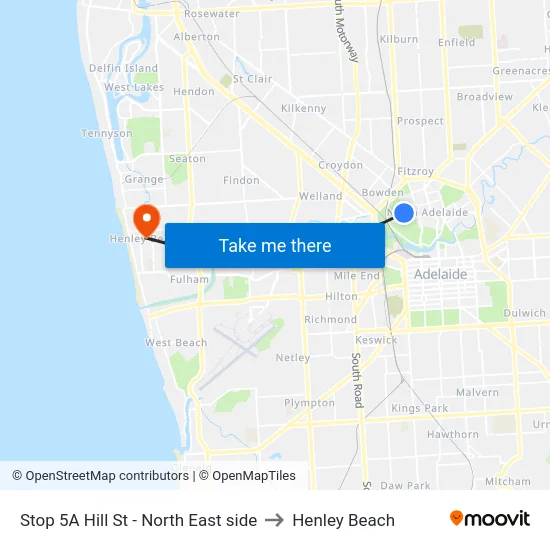 Stop 5A Hill St - North East side to Henley Beach map
