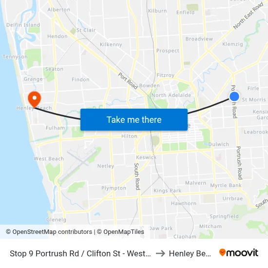 Stop 9 Portrush Rd / Clifton St - West side to Henley Beach map