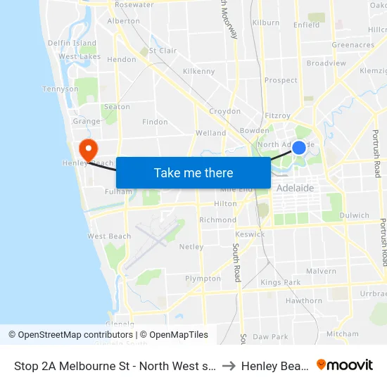 Stop 2A Melbourne St - North West side to Henley Beach map