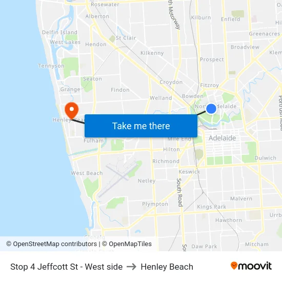 Stop 4 Jeffcott St - West side to Henley Beach map