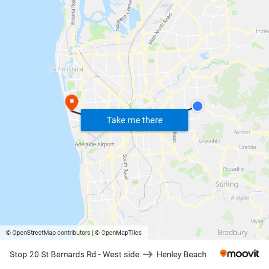 Stop 20 St Bernards Rd - West side to Henley Beach map