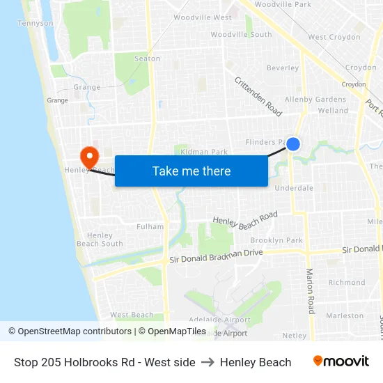 Stop 205 Holbrooks Rd - West side to Henley Beach map