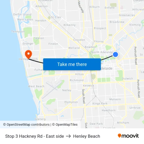 Stop 3 Hackney Rd - East side to Henley Beach map