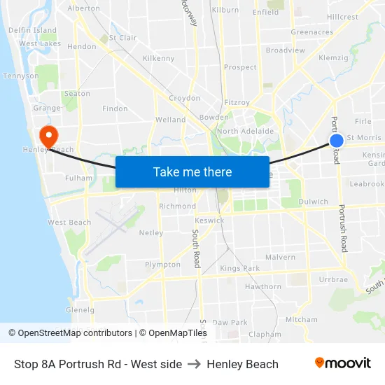 Stop 8A Portrush Rd - West side to Henley Beach map