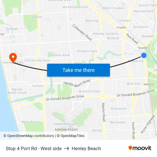 Stop 4 Port Rd - West side to Henley Beach map