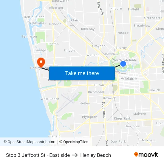 Stop 3 Jeffcott St - East side to Henley Beach map
