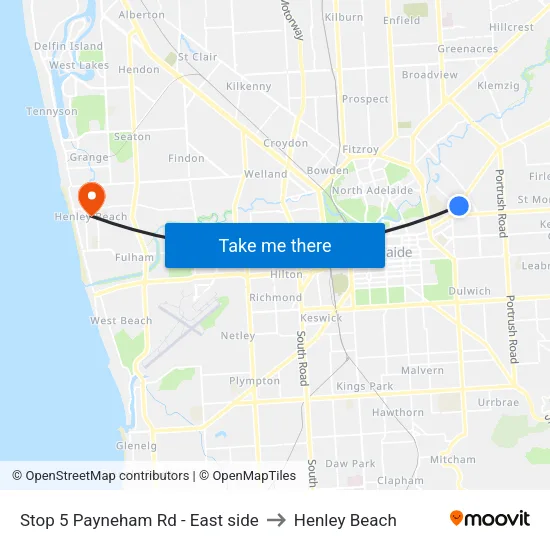 Stop 5 Payneham Rd - East side to Henley Beach map