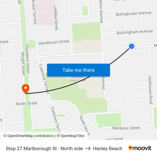 Stop 27 Marlborough St - North side to Henley Beach map
