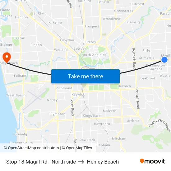 Stop 18 Magill Rd - North side to Henley Beach map